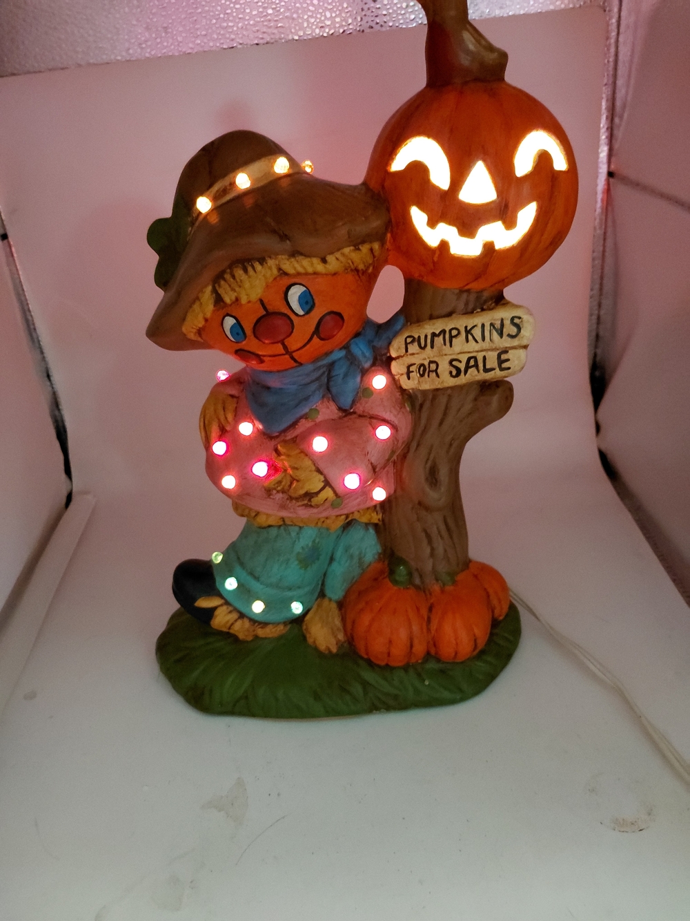 Vtg Hand Painted Scarecrow Pumpkin Light Pumpkins For Sale